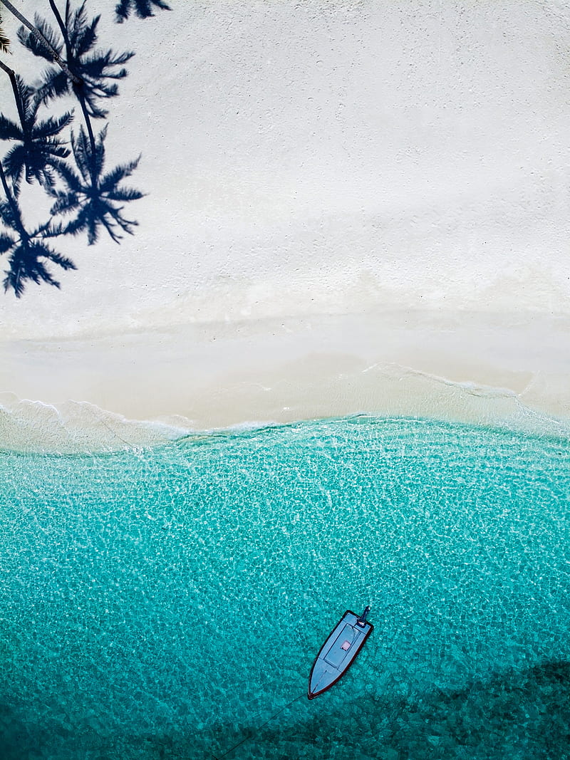 sea, beach, aerial view, boat, water, HD phone wallpaper