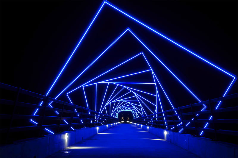 tunnel, neon, squares, glow, distance, HD wallpaper