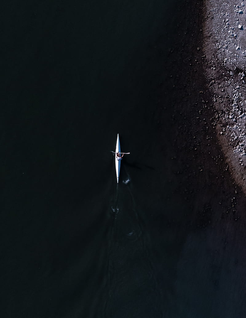 kayak, boat, aerial view, water, dark, HD phone wallpaper