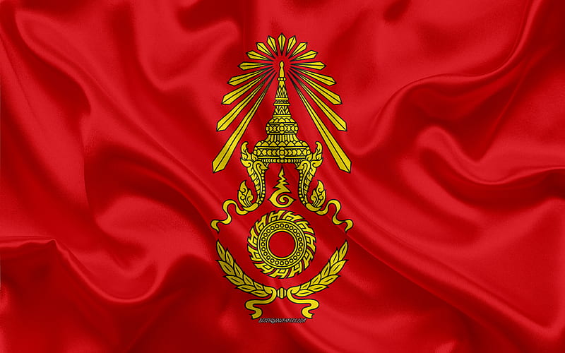 Flag of the Royal Thai Army, red silk flag, silk texture, coat of arms, Thai Armed Forces, Thailand, HD wallpaper
