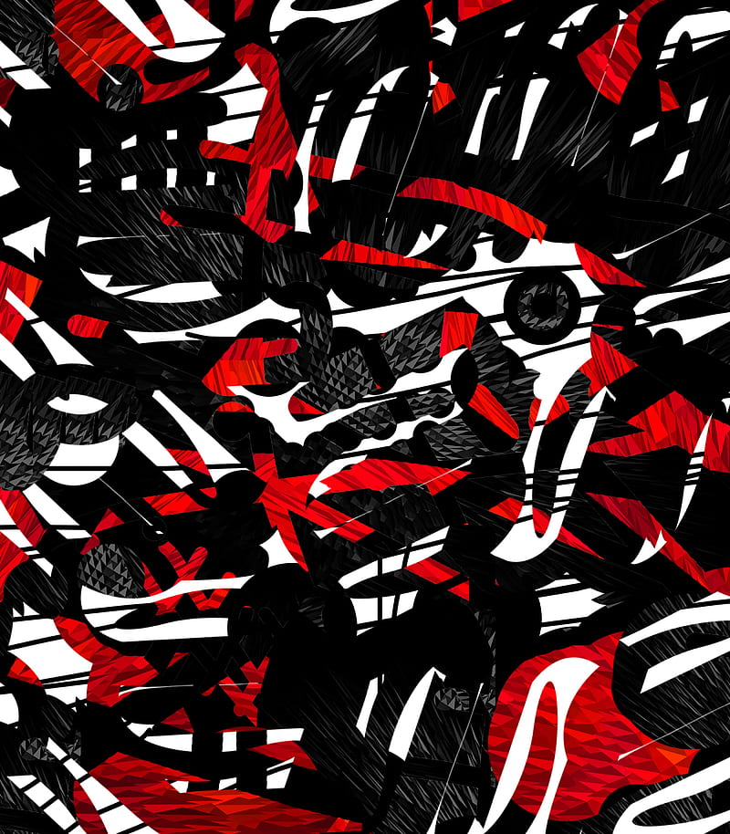 shapes, lines, red, black, abstraction, HD phone wallpaper