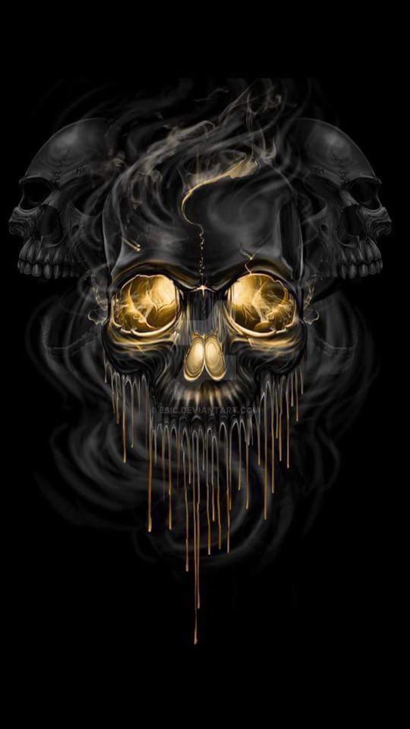 Skulls, awesome, creepy, dark, gold, gothic, horrific, horror, scary, skull, HD phone wallpaper