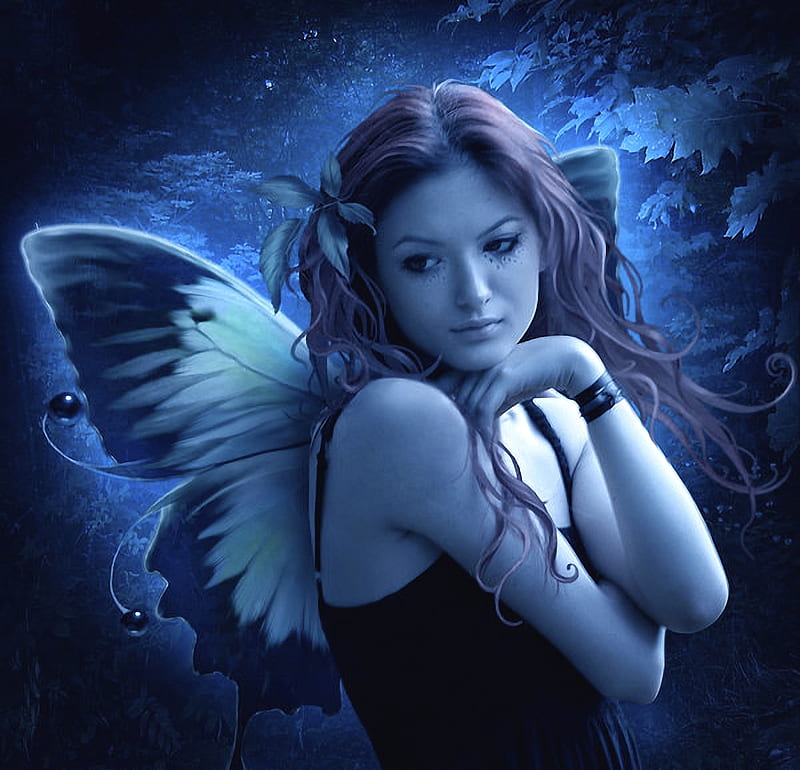 Butterfly girl, colorful, lovely, splendid, bonito, butterfly, splendor, girl, magical, peaceful, color, face, blue, HD wallpaper