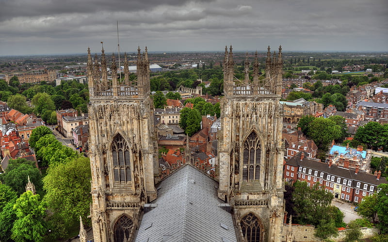 View from York Minster Tower, architecture, medieval, towers, view, town, HD wallpaper