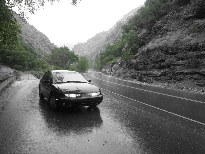 Saturn S-series in a Rainy Canyon - B&W, black and white, s-series, canyon, saturn, HD wallpaper