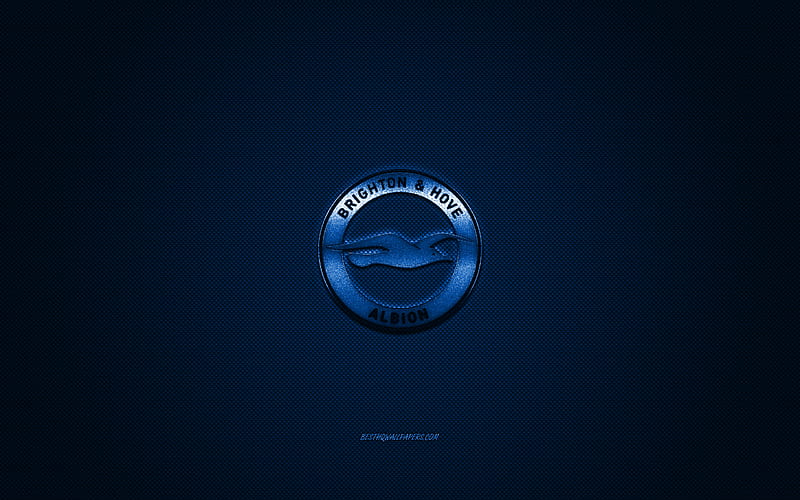 Brighton Hove Albion FC, English football club, Premier League, blue logo, blue carbon fiber background, football, England, Brighton Hove Albion logo, HD wallpaper