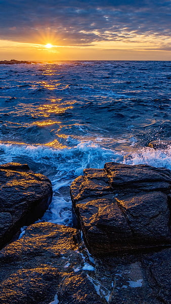 Horizon Ocean With Rock During Sunrise Nature, HD wallpaper | Peakpx