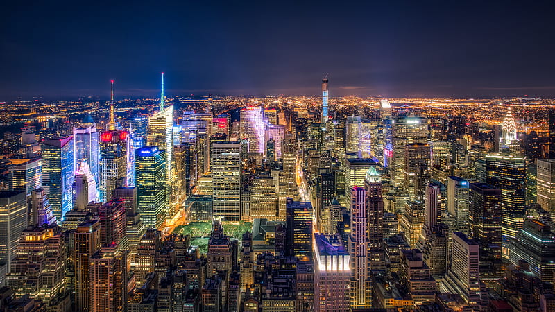 New York Cityscape Buildings With Attractive Lights During Night New York, HD wallpaper