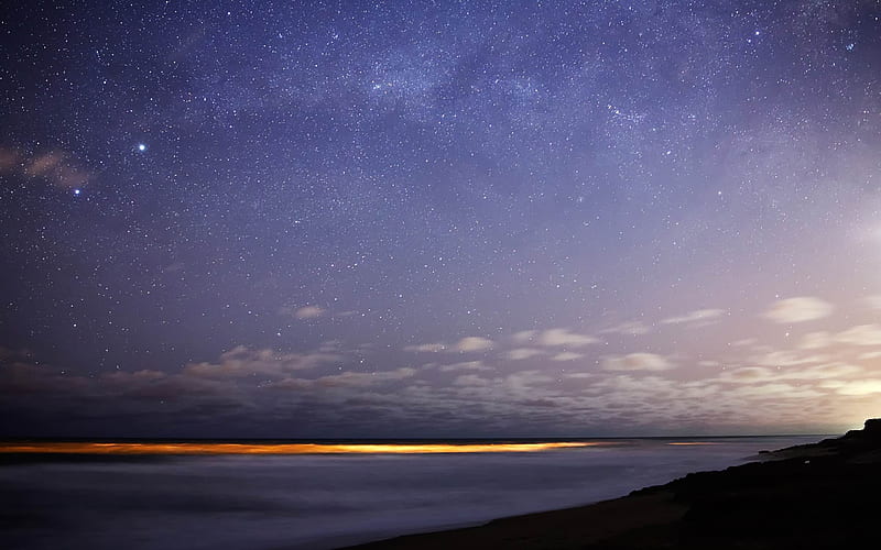 stars sky night sea horizon-Natural landscape, HD wallpaper