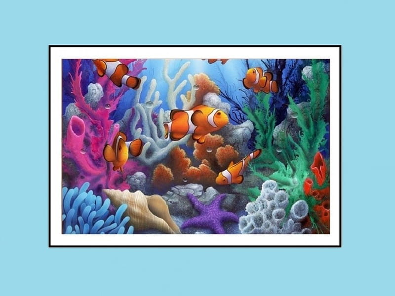 Sea world, underwater, art, mural, fish, home, coral, abstract, sea, walls, decorating, HD wallpaper