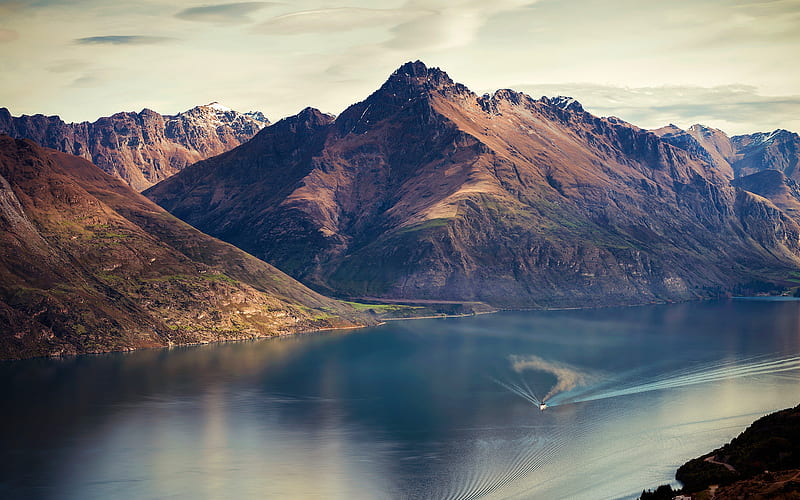 Lake Wakatipu, summer, mountains, Queenstown, New Zealand, HD wallpaper