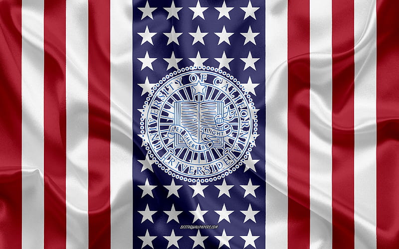 University of California Riverside Emblem, American Flag, University of California Riverside logo, Riverside, California, USA, Emblem of University of California Riverside, HD wallpaper