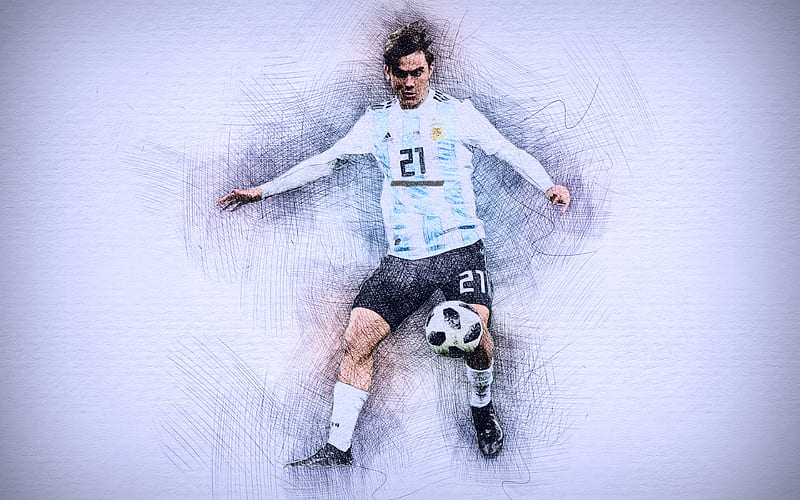 Paulo Dybala, 2018, artwork, football stars, Argentine National Team, Dybala, soccer, footballers, drawing Paulo Dybala, Argentina national football team, HD wallpaper