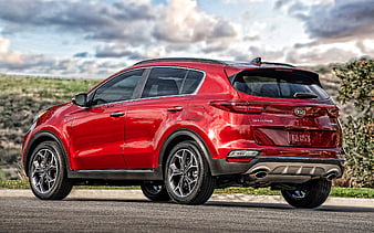 2020, Kia Sportage, rear view, exterior, red crossover, new red Sportage, korean cars, Kia, HD wallpaper