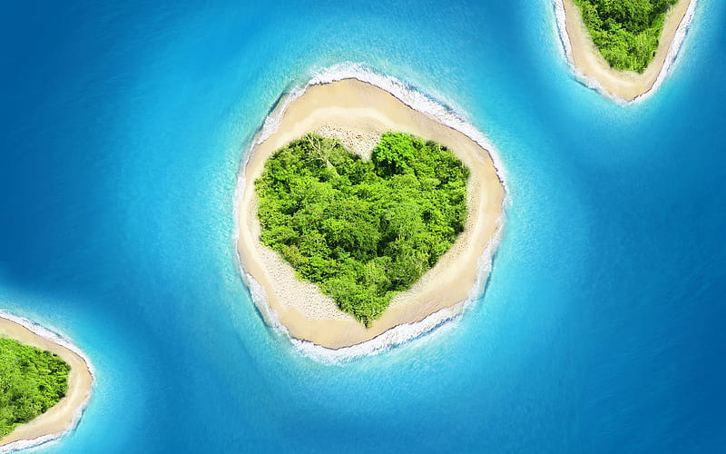 Pacific ocean love island, tropics, heart island, HD wallpaper