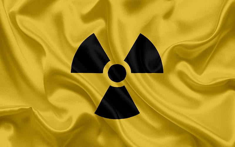 sign of radiation, danger signs, yellow silk background, warning signs, radiation, HD wallpaper