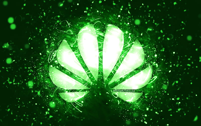 Huawei green logo green neon lights, creative, green abstract background, Huawei logo, brands, Huawei, HD wallpaper