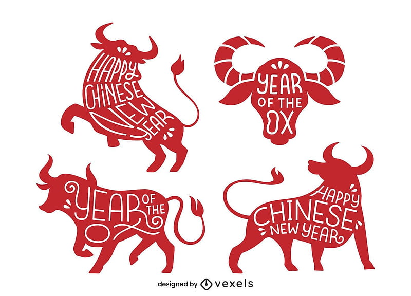 Year of the Ox, zodiac, red, ox, white, vexels, chinese zodiac, HD wallpaper