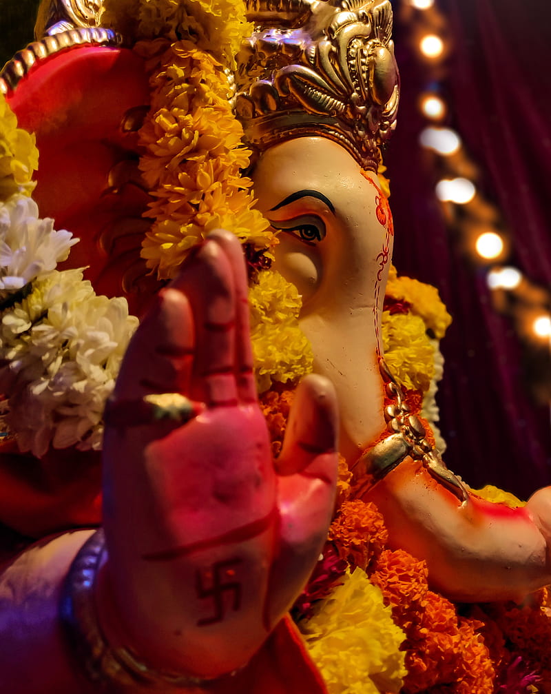 Ganpati, colours, dev, god, hindu, light, lit, graphy, HD phone wallpaper