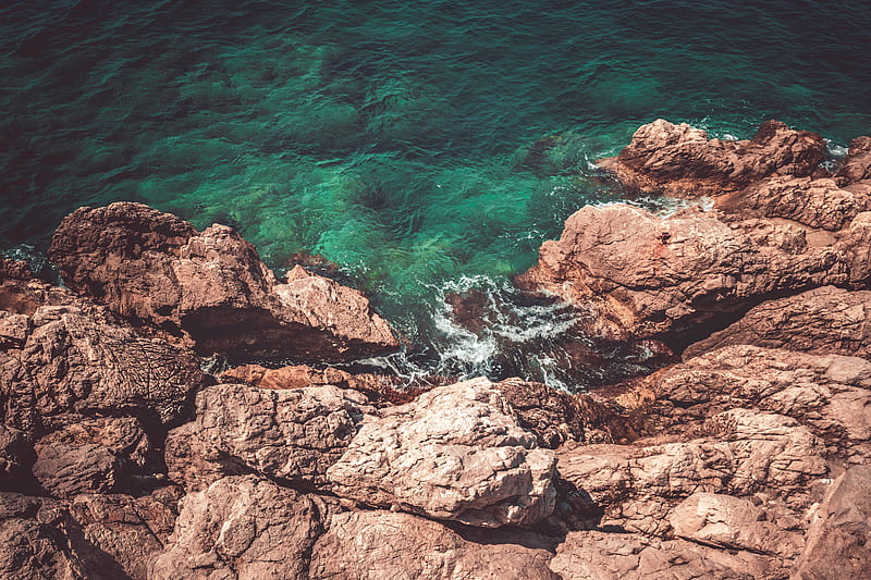 rocks, water, aerial view, coast, sea, HD wallpaper