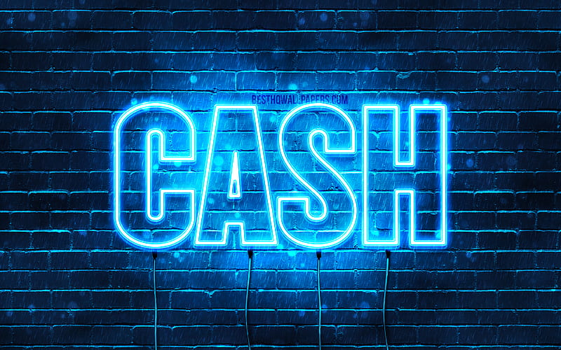 Cash with names, horizontal text, Cash name, blue neon lights, with Cash name, HD wallpaper