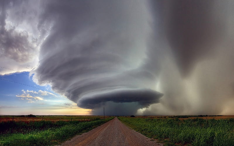 tornado, thunder clouds, evening, sunset, whirlwind, USA, natural hazards, HD wallpaper