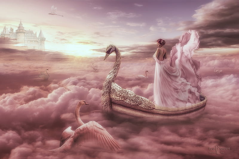 Swan Lake Wings Cloud Luminos Pasare Lebada Aivett Swan Lake Boat Fantasy Hd