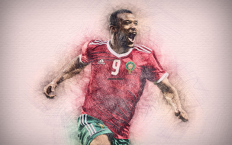 Download wallpapers 4k, Hakim Ziyech, abstract art, Morocco National Team,  fan art, Ziyech, soccer, footballers, n…