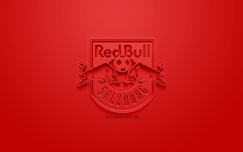 FC Red Bull Salzburg, creative 3D logo, red background, 3d emblem, Austrian football club, Austrian Football Bundesliga, Salzburg, Austria, 3d art, football, stylish 3d logo, HD wallpaper