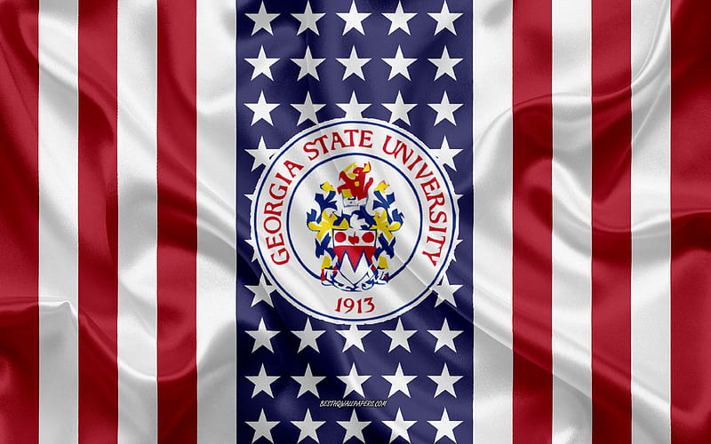 Georgia State University Emblem, American Flag, Georgia State University logo, Athens, Georgia, USA, Emblem of Georgia State University, HD wallpaper