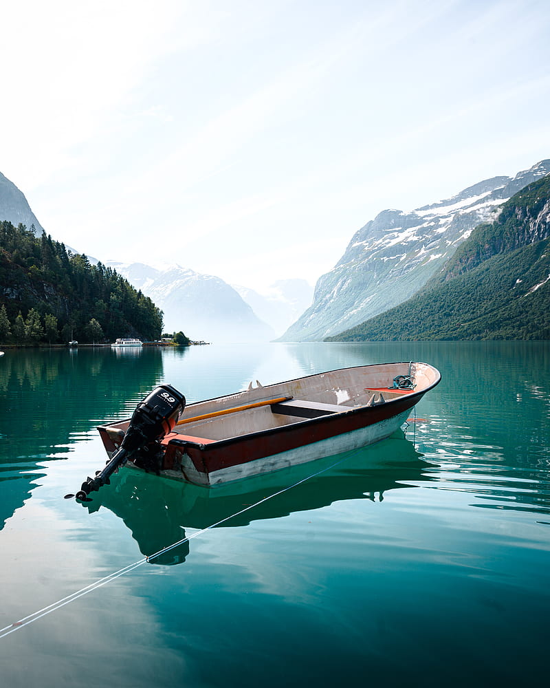 brown and white boat on lake during daytime, HD phone wallpaper