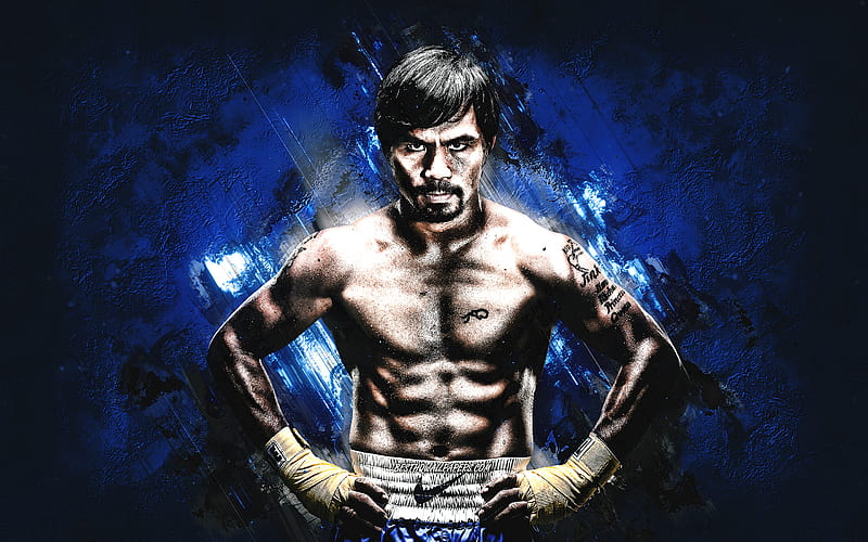 Manny Pacquiao, Filipino boxer, portrait, blue stone background, boxing, Emmanuel Dapidran Pacquiao, HD wallpaper