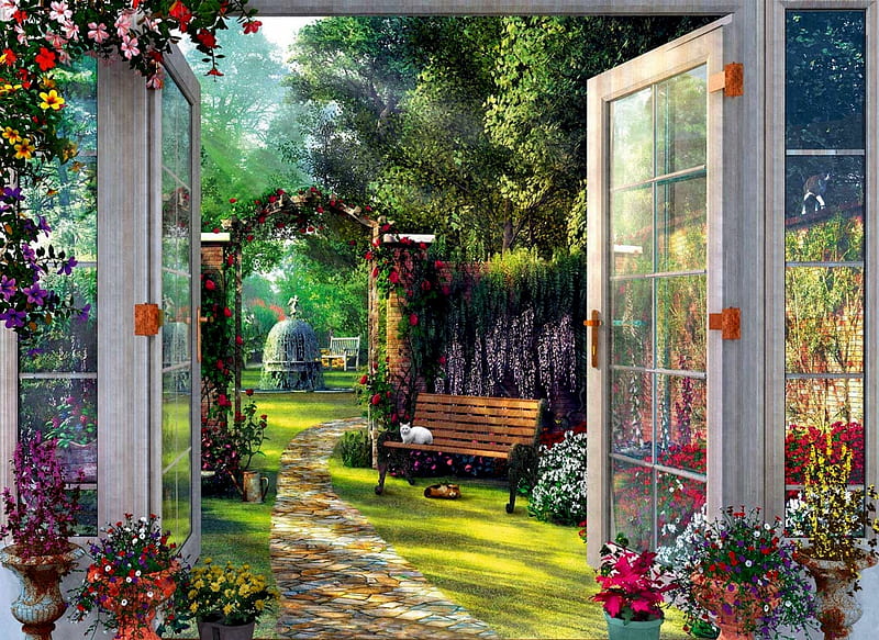In The Enchanted Garden, Enchanged, Garden, Flowers, Nature, HD wallpaper