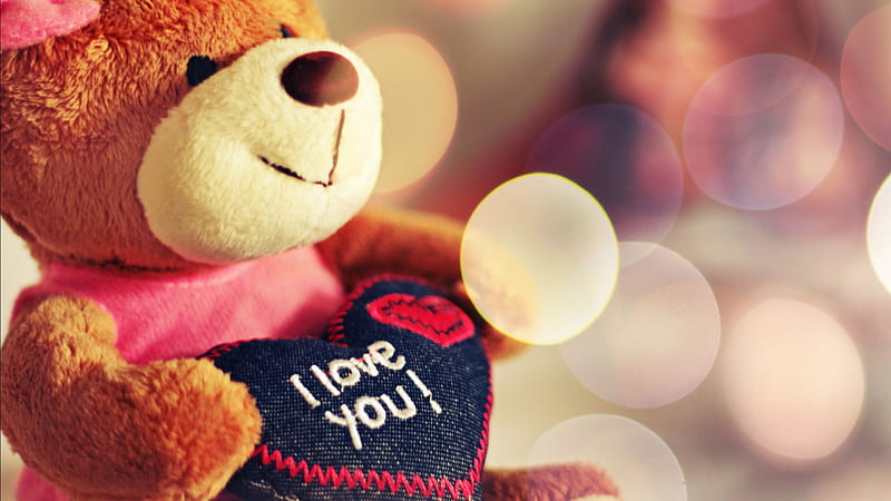 Teddy Bear With Heart And Words I Love You I Love, HD wallpaper