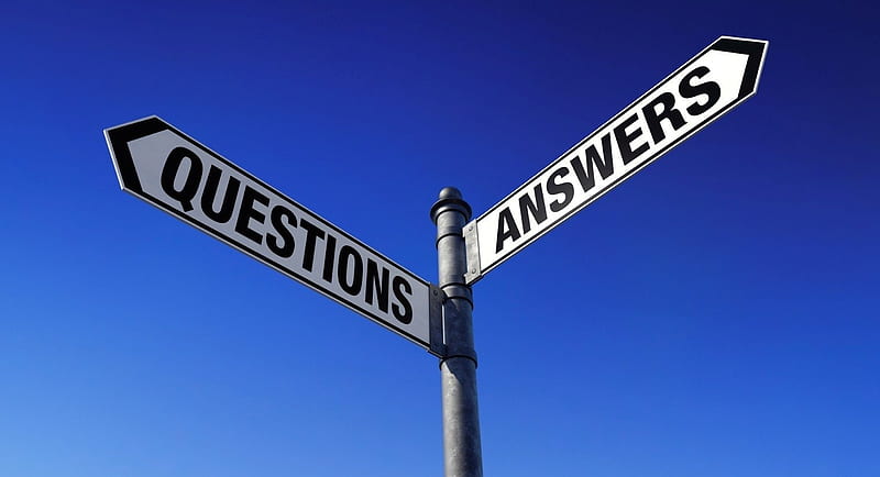 :D, answers, funny, sign, white, questions, street, blue, word, HD wallpaper