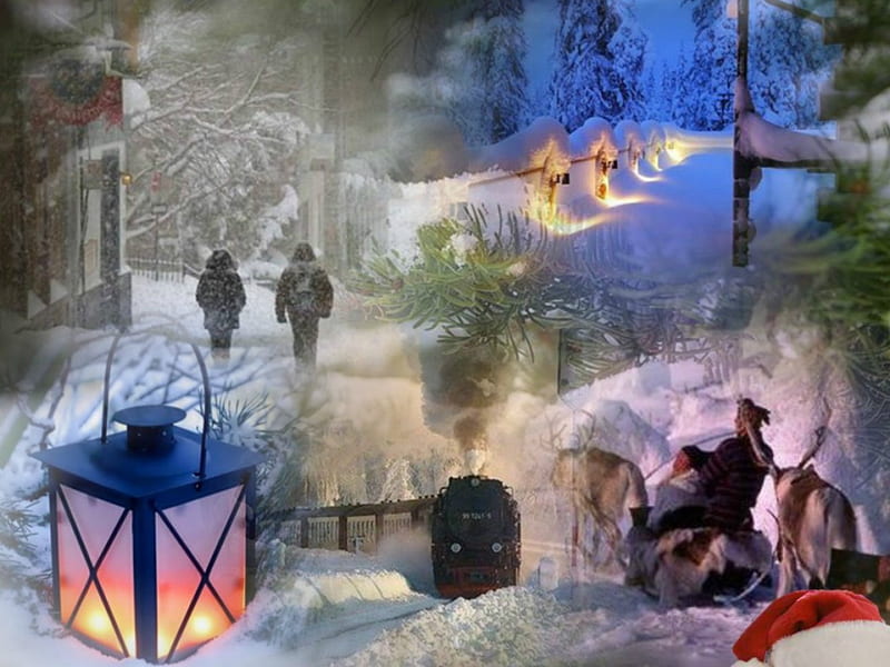 Winter collage, combinate, de, peisaje, iarna, HD wallpaper