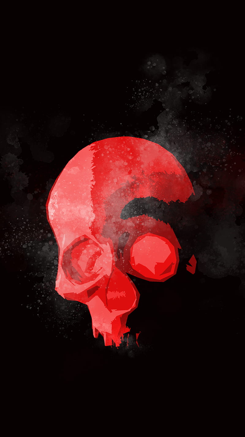Red Skull, Ancient, black, bones, dark, dead, evil, grunge, oled, simple, stylized, HD phone wallpaper