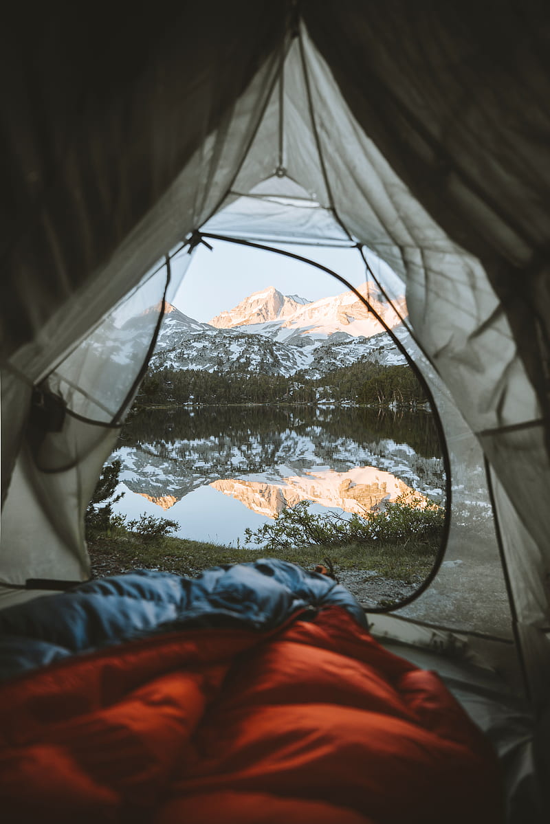tent, mountains, lake, view, nature, HD phone wallpaper