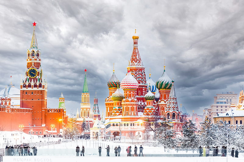 Buildings, Moscow Kremlin, Kremlin, Red Square, Russia, Winter, HD wallpaper