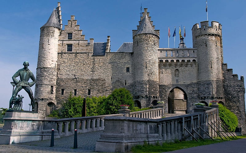 Het Steen Fortress, Antwerp, Belgium, Castle, Belgium, Architecture, Medieval, HD wallpaper