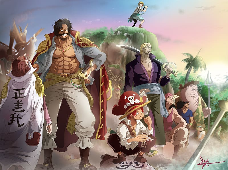 Anime, One Piece, Shanks (One Piece), Gol D Roger, Buggy (One Piece), Silvers Rayleigh, Crocus (One Piece), Scopper Gaban, Seagull (One Piece), HD wallpaper