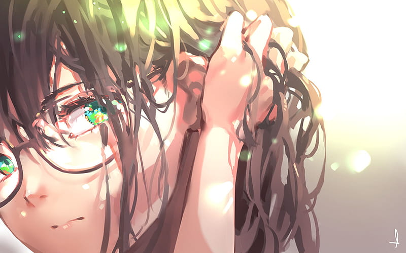 Beautiful anime girl, meganekko, brown hair, green eyes, Anime, HD  wallpaper | Peakpx