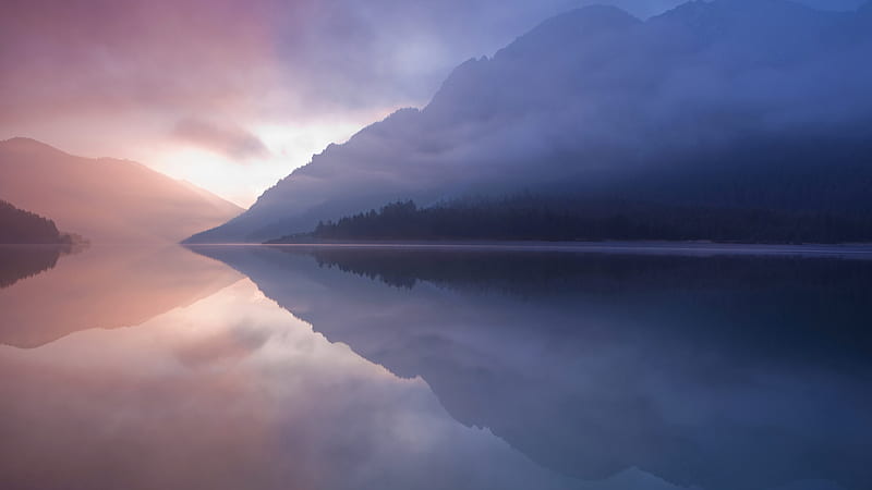 lake, reflection, mountains, scenic, calm, clouds, Landscape, HD wallpaper