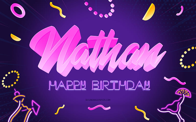 Happy Birtay Nathan Purple Party Background, Nathan, creative art, Happy Nathan birtay, Nathan name, Nathan Birtay, Birtay Party Background, HD wallpaper