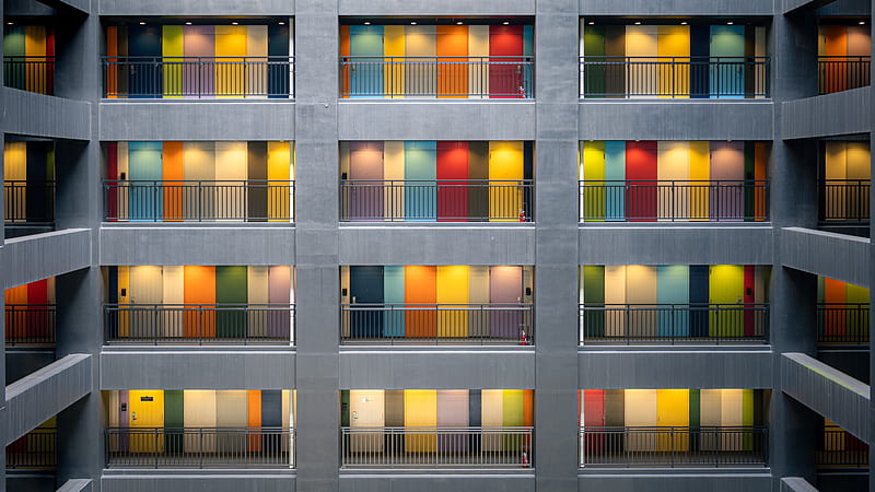 facade, multi-colored, doors, HD wallpaper