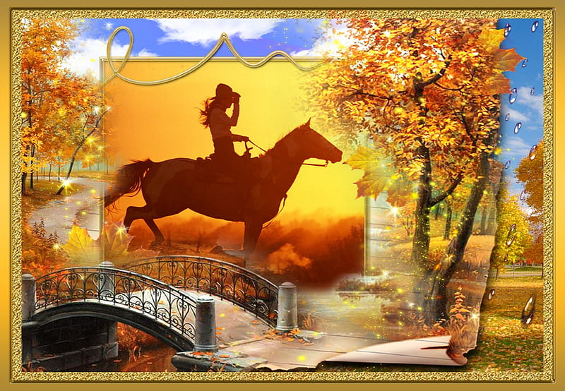 On our way, autumn, warm, arriving, cow girl, framed, abstract, HD wallpaper