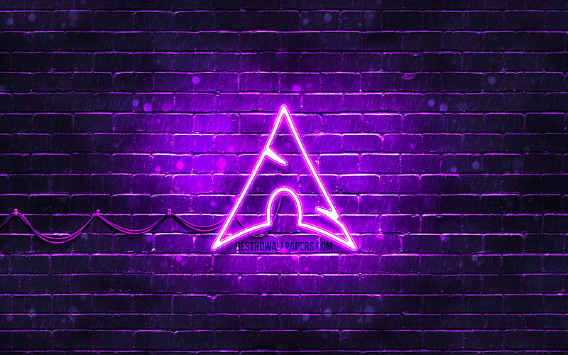 Manjaro violet logo violet brickwall, Manjaro logo, Linux, Manjaro neon logo, Manjaro, HD wallpaper