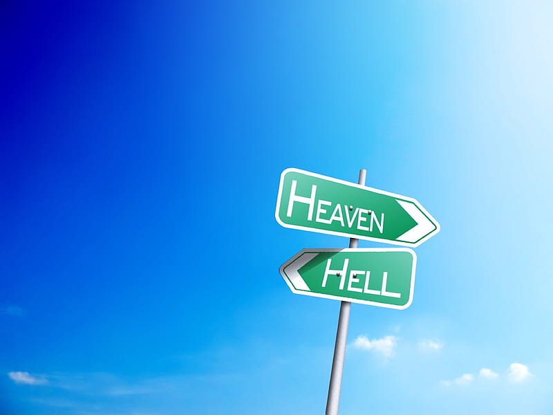 Heaven Or Hell Sign Board, heaven, hell, HD wallpaper