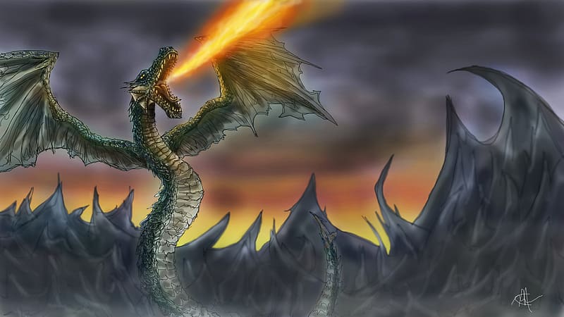 Fantasy, Fire, Dragon, Snake, HD wallpaper
