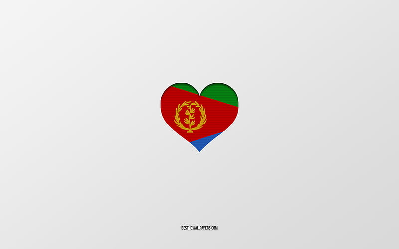 I Love Eritrea, Africa countries, Eritrea, gray background, Eritrea flag heart, favorite country, Love Eritrea, HD wallpaper